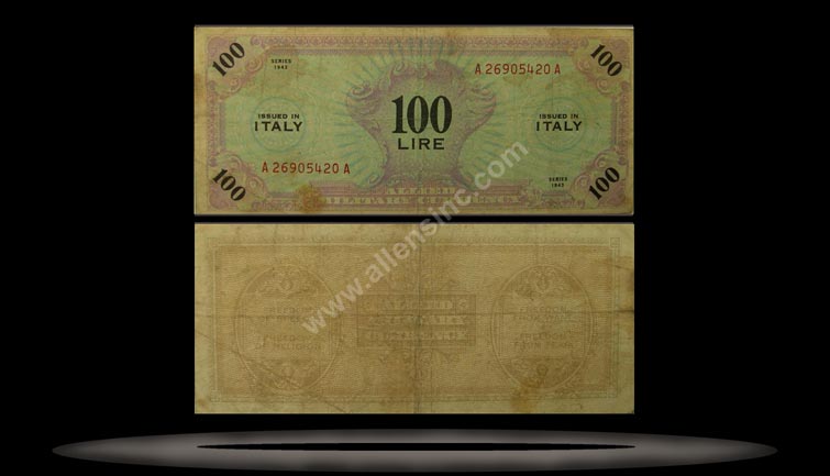 Allied Military Currency, Italy Banknote, 100 Lire, 1943, P#15b MAIN
