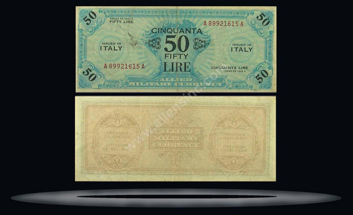 Allied Military Currency, Italy Banknote, 50 Lire, 1943, P#20a MAIN