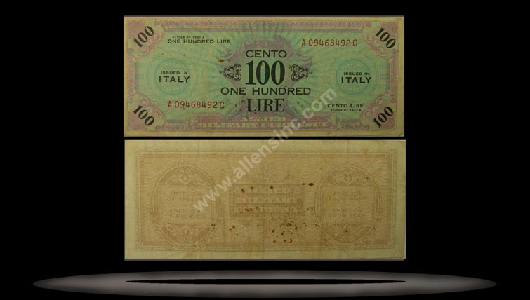 Allied Military Currency, Italy Banknote, 100 Lire, 1943, P#21a MAIN
