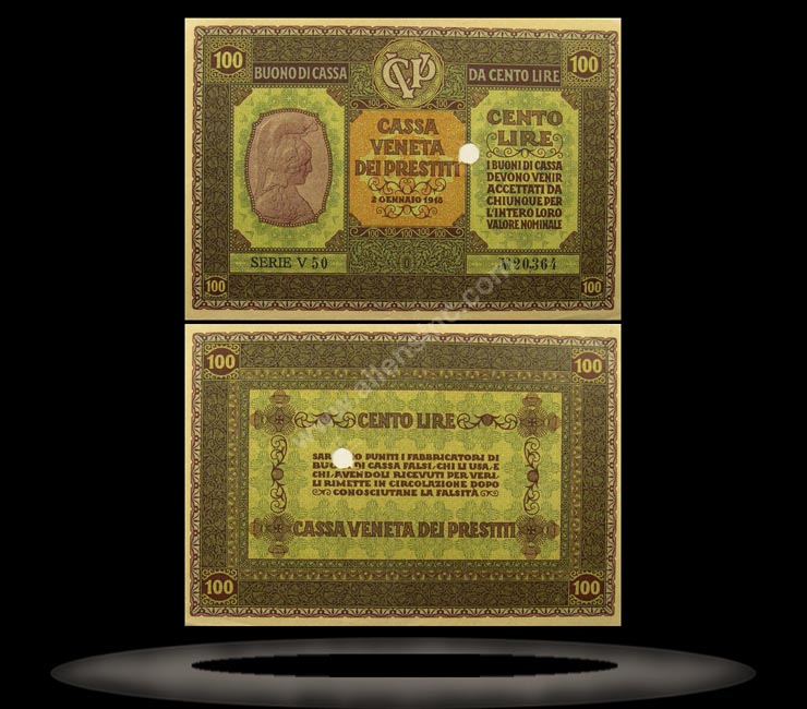 Military, Italy Banknote, 100 Lire, 2.1.1918, P#8 MAIN