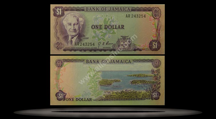 Jamaica Banknote, 1 Dollar, L.1960 (1970), P#54 MAIN