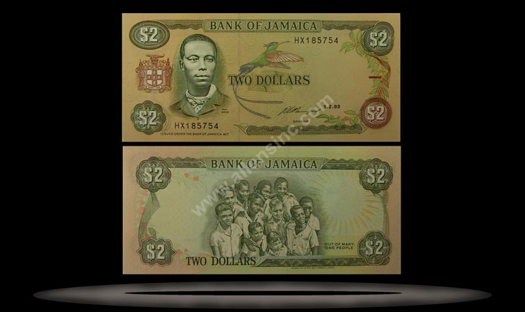 Jamaica Banknote, 2 Dollars, 1.1.1985, P#69a MAIN