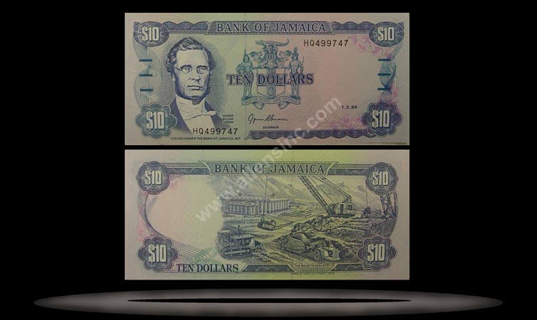 Jamaica Banknote, 10 Dollars, 1.8.1989, P#71c MAIN