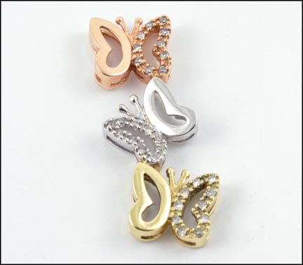 Diamond Butterfly Pendant in 14K Tri-Color Gold LARGE