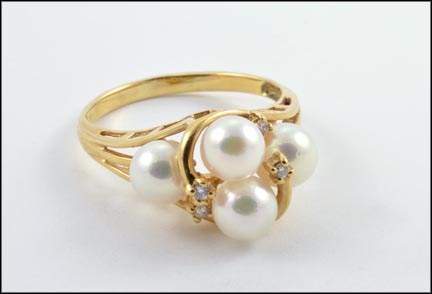 Pearl Cluster Ring with Diamonds in 14K Yellow Gold MAIN