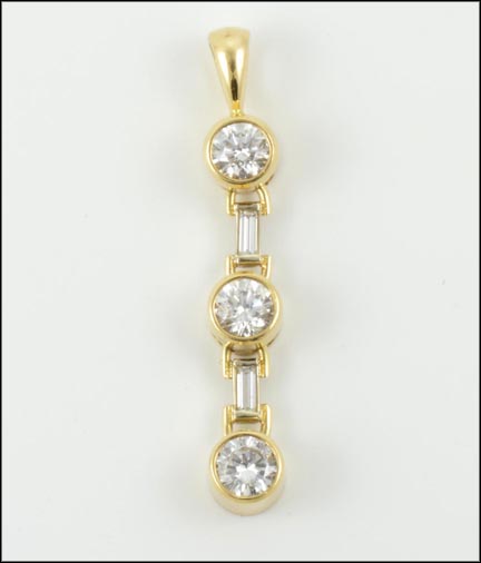 Three Stone Diamond Pendant in 14K Yellow Gold LARGE