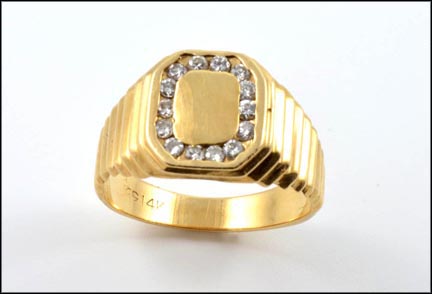 Block "O" Design Diamond Ring in 14K Yellow Gold LARGE
