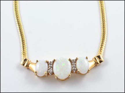 Three Stone Opal Necklace in 14K Yellow Gold MAIN