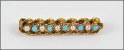Victorian Turquoise and Pearl Pin in Yellow Gold MAIN