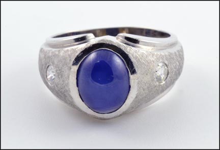 Blue Star Sapphire and Diamond Ring in 14K White Gold LARGE