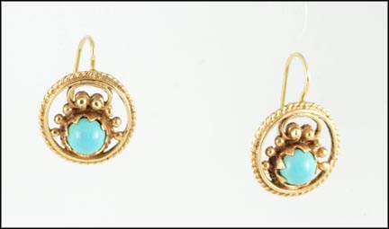 Turquoise Dangle Earrings in 14K Yellow Gold MAIN
