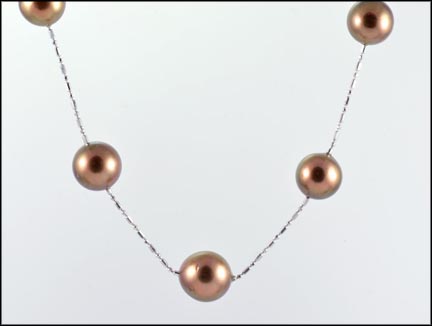 Brown Pearl Station Necklace in 14K White Gold MAIN