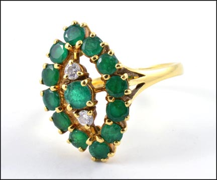 Emerald and Diamond Cluster Ring in Yellow Gold MAIN