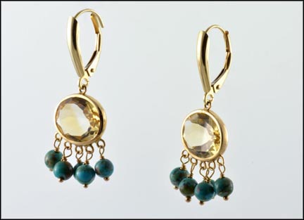 Citrine and Turquoise Dangle Earrings in 14K Yellow Gold MAIN