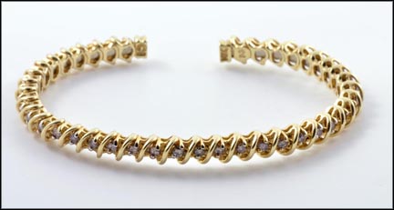 Diamond Bangle Bracelet in 14K Yellow Gold LARGE