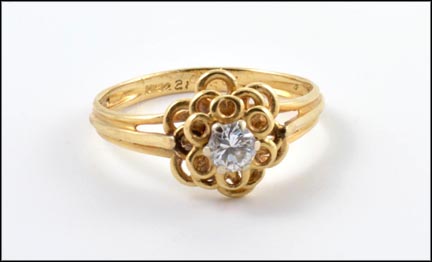 Diamond Ring with Flower Design in 14K Yellow Gold LARGE