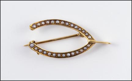 Wishbone Pin with Seed Pearls in 14K Yellow Gold LARGE