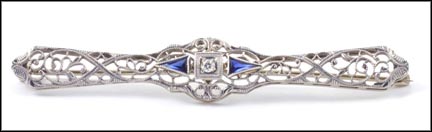 Diamond Filigree Bar Pin in 14K White Gold LARGE