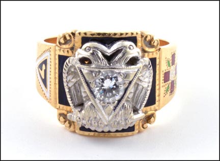 Men's 32nd Degree Masonic Diamond Ring in 14K Yellow Gold LARGE