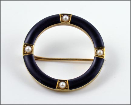 Enameled Circle Pin in 14K Yellow Gold LARGE