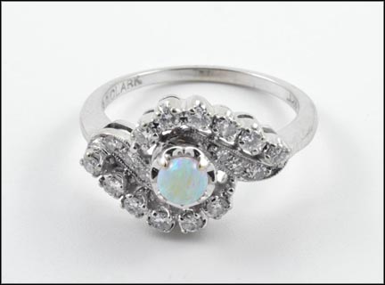 Opal and Diamond Ring in 14K White Gold MAIN