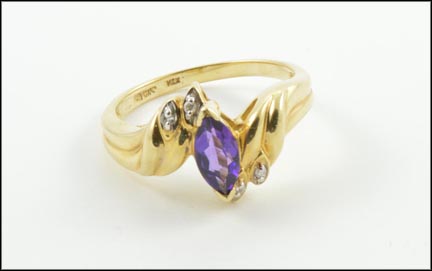 Marquis Cut Amethyst Ring in 10K Yellow Gold LARGE