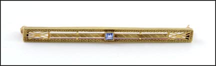 Sapphire Bar Pin 1930's in 14K Yellow Gold LARGE