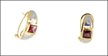 Omega Back Garnet Earrings in 18K Two-Tone Gold MAIN