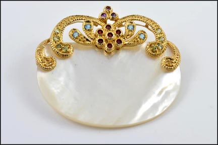 Mother Of Pearl Pendant with Gemstones in 14K Yellow Gold LARGE