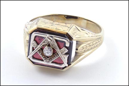 Masonic Blue Lodge Diamond Ring in 14K White Gold LARGE