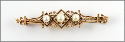 Victorian Pearl Bar Pin 1890's in Yellow Gold LARGE