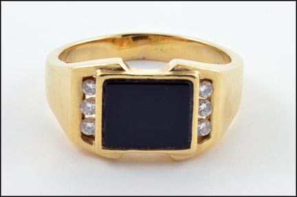 Men's Onyx and Diamond Ring in 14K Yellow Gold MAIN