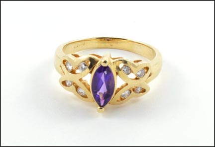 Amethyst Ring with Butterfly Sides in 14K Yellow Gold LARGE