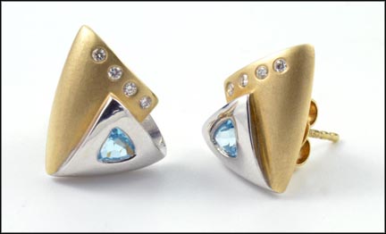Blue Topaz Triangle Earrings in 14K Two-Tone Gold MAIN
