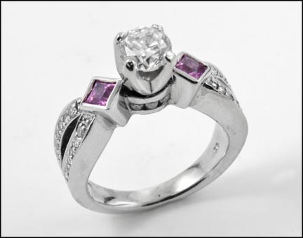 Diamond Engagement Pink Sapphire Ring in 14K White Gold MAIN