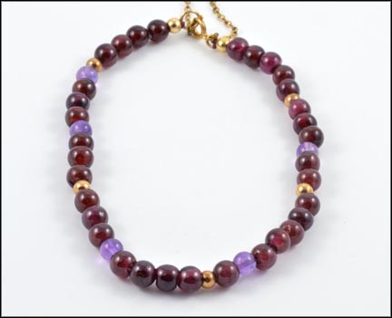 Garnet and Amethyst Bead Bracelet in 14K Yellow Gold LARGE