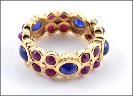 Cabochon Ruby and Sapphire Band in 14K Yellow Gold LARGE