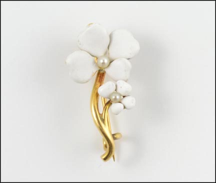 Enameled Flower Pin 1890's in 14K Yellow Gold MAIN