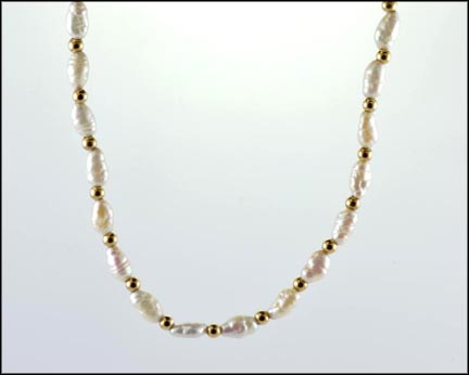 Freshwater Pearl and Gold Bead Necklace in 14K Yellow Gold MAIN