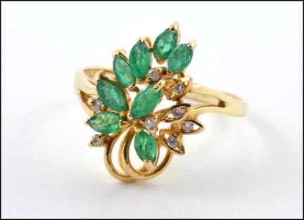 Emerald Cluster Ring in 14K Yellow Gold MAIN