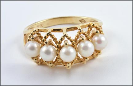 Five-Stone Pearl Ring in 10K Yellow Gold MAIN