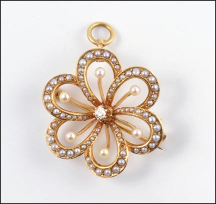 Seed Pearl Brooch or Pendant in 14K Yellow Gold MAIN