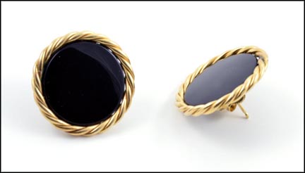Onyx Disc Earrings with Gold Rope in 14K Yellow Gold MAIN