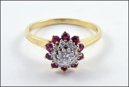 Ruby and Diamond Cluster Ring in 14K Yellow Gold MAIN