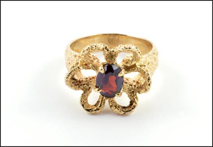 Garnet Floral Design Ring in 14K Yellow Gold MAIN