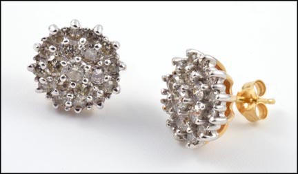 Diamond Cluster Earrings in 14K Yellow Gold LARGE