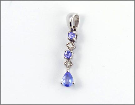 Tanzanite and Diamond Pendant in 14K White Gold LARGE