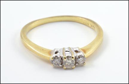 Three Stone Diamond Ring in 10K Yellow Gold LARGE