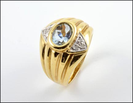 Blue Zircon Ring in 14K Yellow Gold LARGE