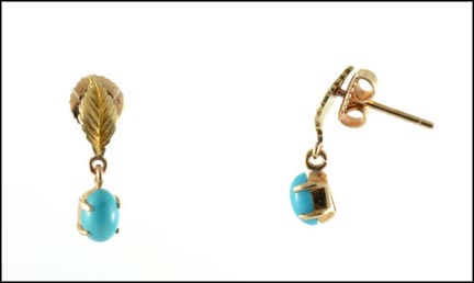 Turquoise Dangle Earrings in Yellow Gold MAIN